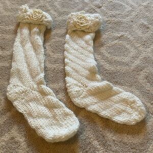 Cozy Knit Cream Christmas Stockings with Floral Detail